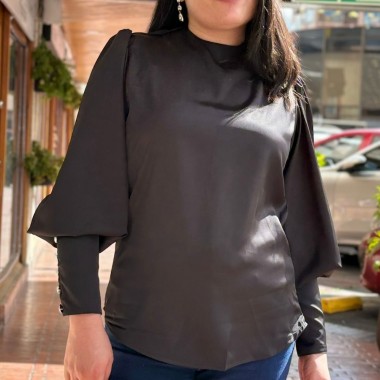 blusa seda mujer negra